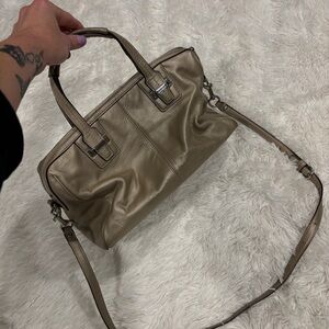 Coach Taylor Leather metallic champagne pink Satchel Bag cross body purse